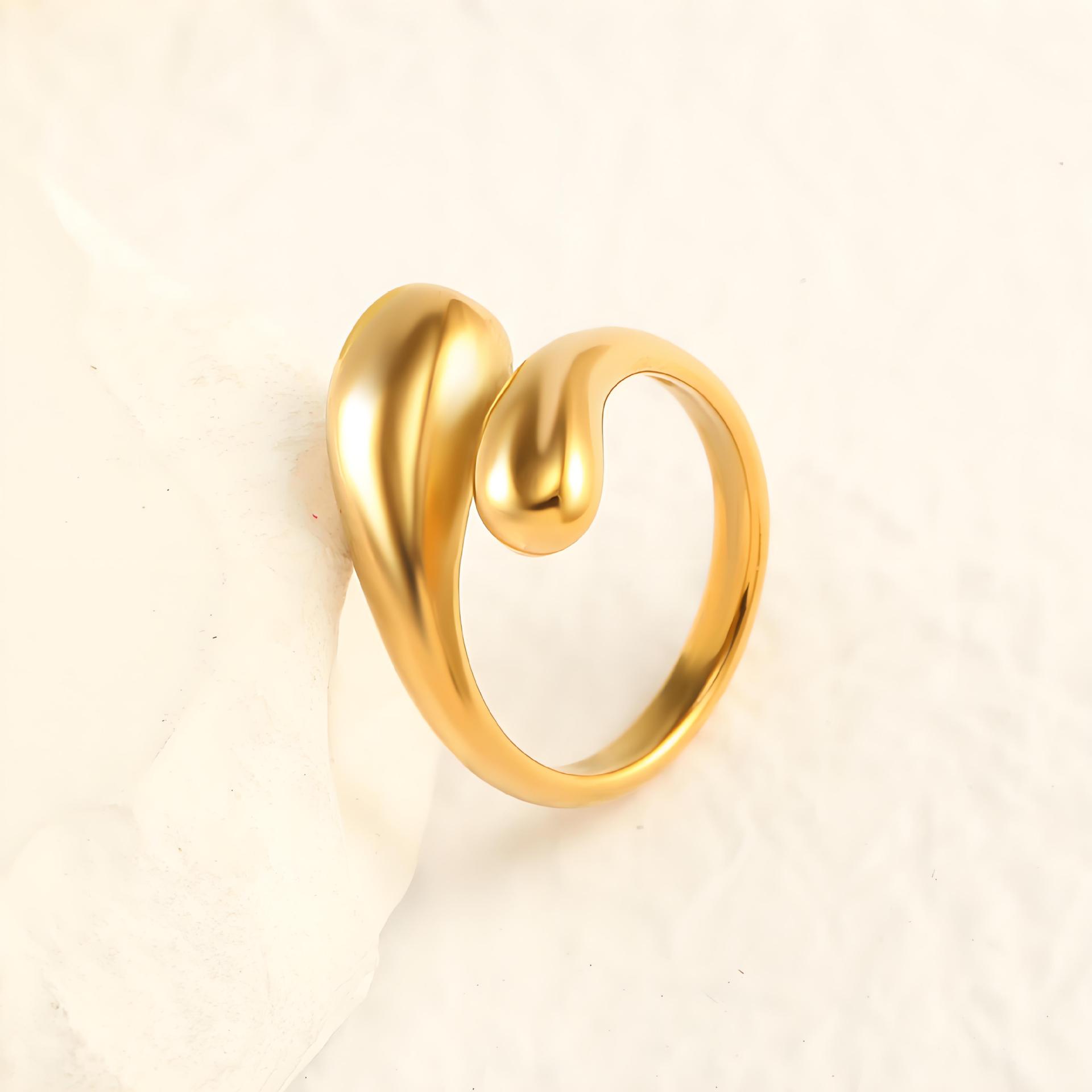 Water Drop Irregular Stainless Steel Ring Cross Winding Opening