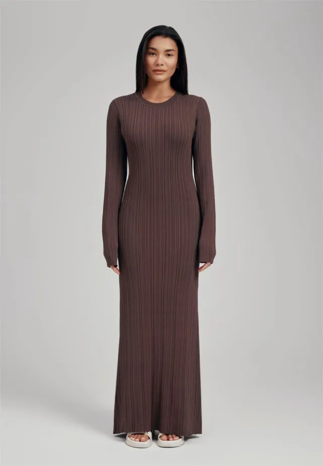 Figure flattering Foreign Trade Thermal Base Long Sleeve Sweater Dress Brown - Shop at LoveMi