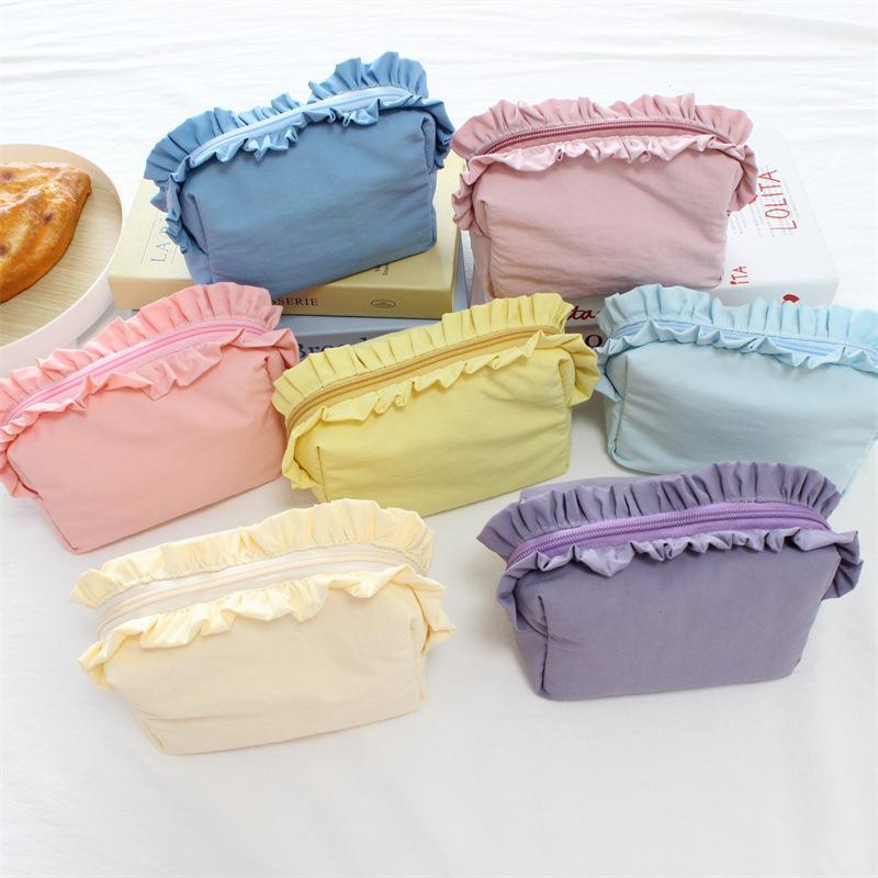 Korean-style Ruffled Makeup Bag Simple Nylon Waterproof Storage Pouch