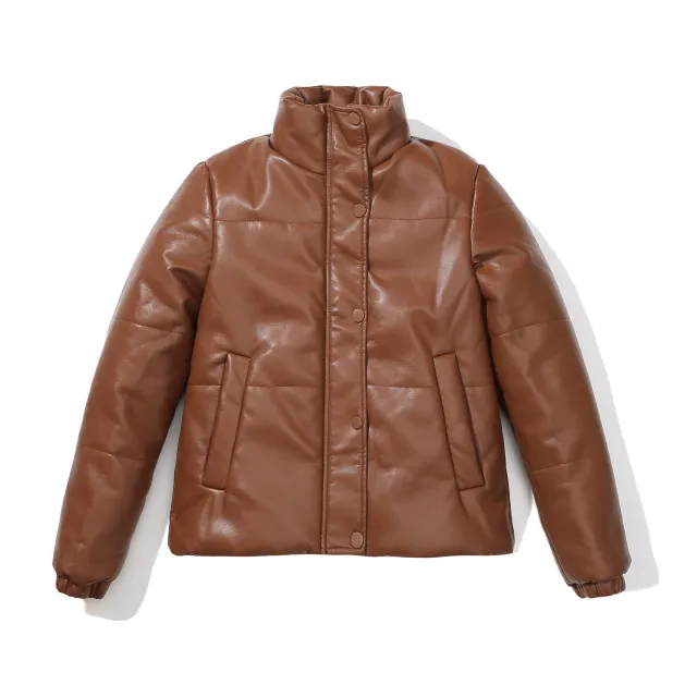 European Size Short Autumn And Winter Leather Coat Women's European And American Thickened Cotton padded Coat Brown - Shop at LoveMi