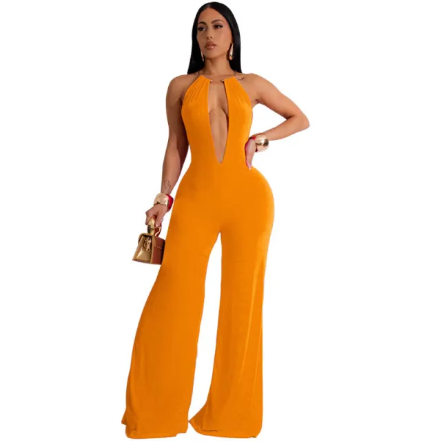 New Fashion Jumpsuit Women's Solid Color Sexy Casual Orange - Shop at LoveMi
