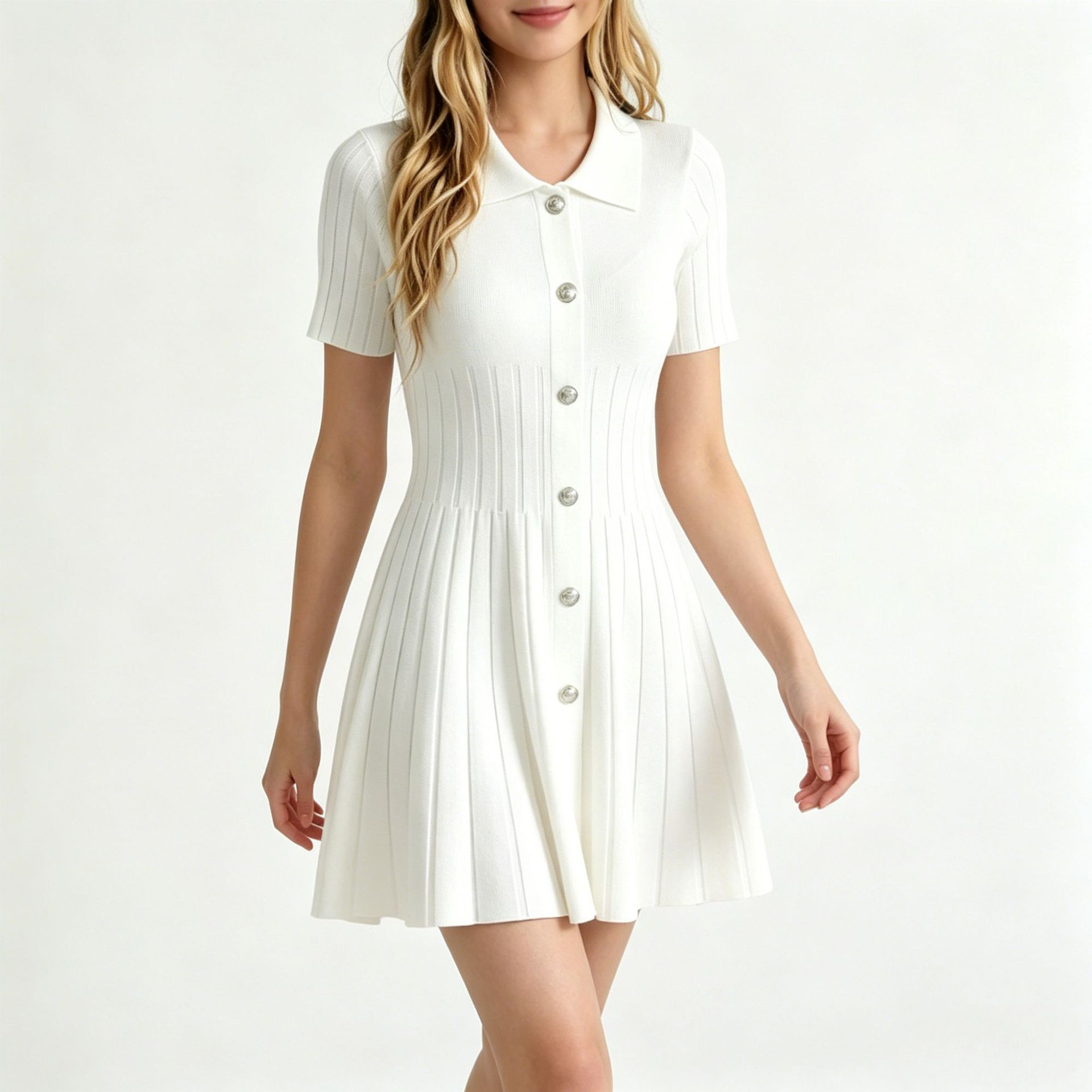 New Womens Polo-neck Knitted Dress