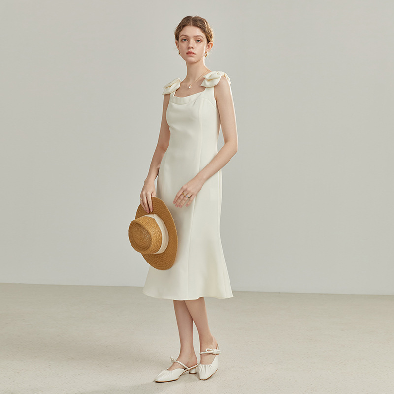 French Sleeveless Dress Elegant Women White - Shop at LoveMi