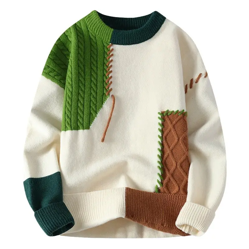 Ins Colorblock Pullover Sweater Winter Fashion Long Sleeve Knitted Top Men's