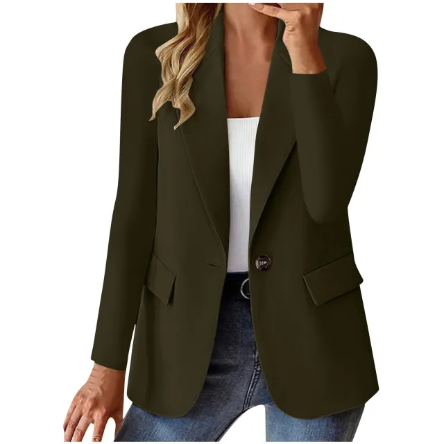 Women's Long Sleeve Solid Color Cardigan Small Suit Jacket Green - Shop at LoveMi