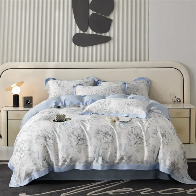 Spring And Summer New Home Textile Tencel Four piece Set Bedding Norman Garden Blue - Shop at LoveMi