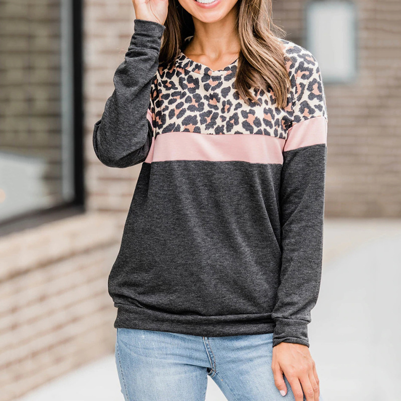 Title 11, Round neck casual leopard print stitching women...