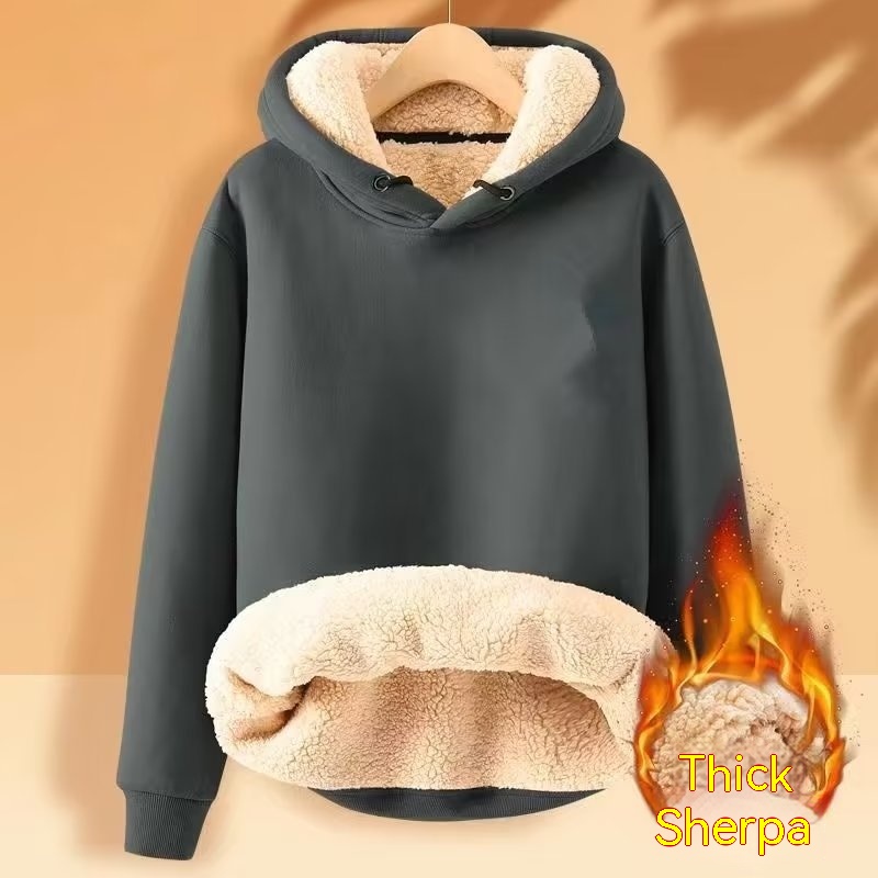 Men's Fleece Hoodie Winter Lined Padded Warm Keeping Loose Hooded Sweater - Image 21
