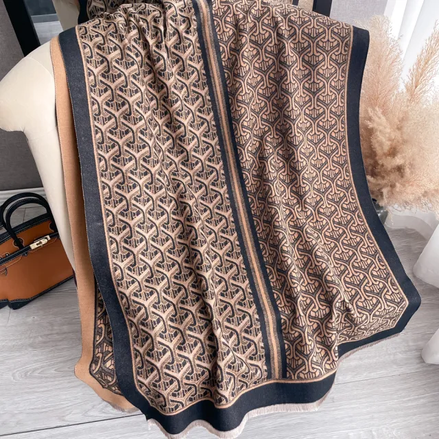 Autumn And Winter Artificial Cashmere Scarf Women's European And American Sy28606 Khaki Black - Shop at LoveMi