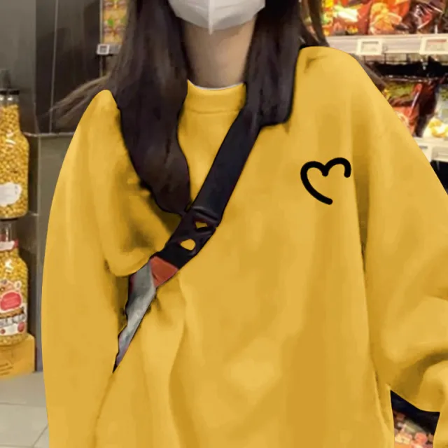Fleece Loose Casual Women's Hoodie Round Neck Long Sleeve Yellowish Brown - Shop at LoveMi