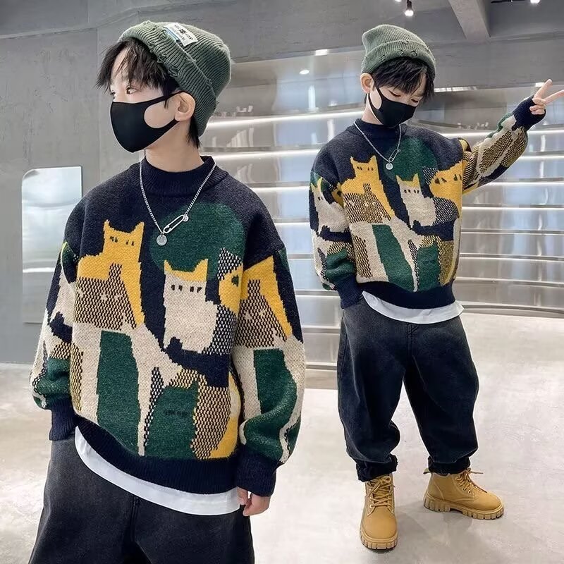 Thickened Knitted Pullover For Older Children And Boys