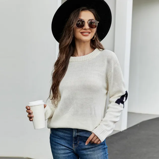 European And American Letter Jacquard Casual Sweater Idle Style Loose Pullover White Lazy Sweater - Shop at LoveMi