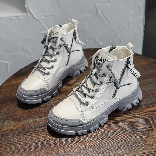 Autumn Fashion Casual Platform Single Boots Sports British Style Boots Gray - Shop at LoveMi