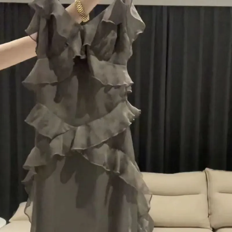 Ruffled Gray Sun-top Dress Women - Graphite Color
