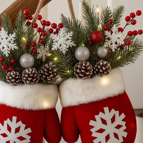 Christmas Garland Creative Glove Shaped Simulated Flower Wreath Window Door Gate Decoration Door Sign Xmas Party Decoration – image 3