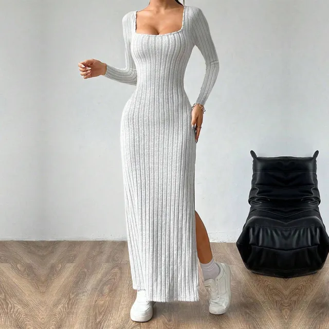 Women's Simple Square Collar Backless Dress Gray - Shop at LoveMi
