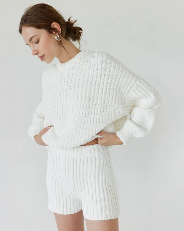 Fashion Autumn And Winter New Round Neck Loose Casual Two piece Suit White - Shop at LoveMi