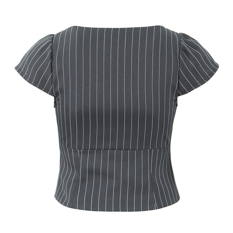 Sweet Stripes Fashion Double-headed Zipper Short Top
