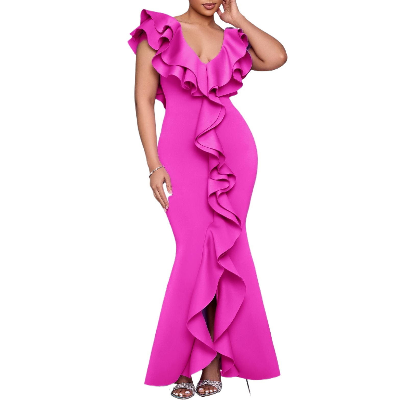 V-neck Flounce Split Fishtail Skirt