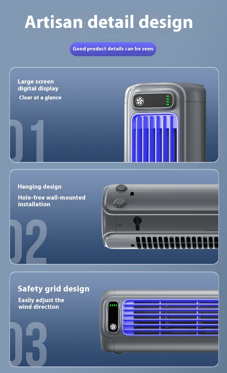 Mini draagbare luchtkoeler met USB-opladen – grijs, 2 stuks, oplaadbaar 2000 mAh