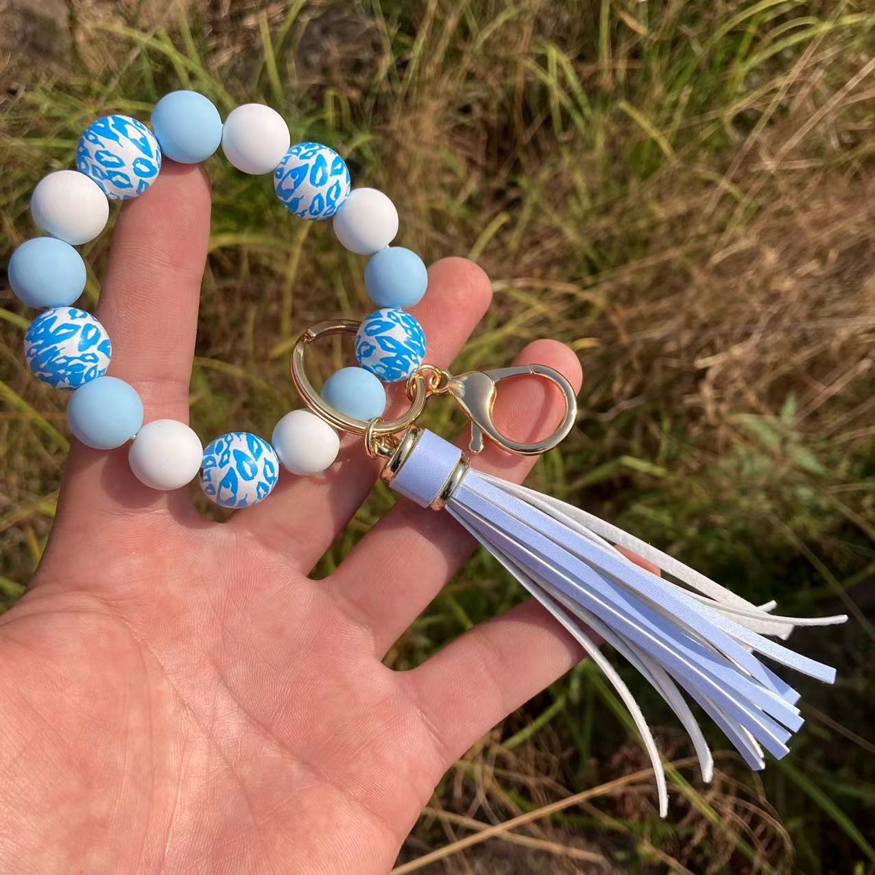 Wood Geometric Bracelet Light Blue