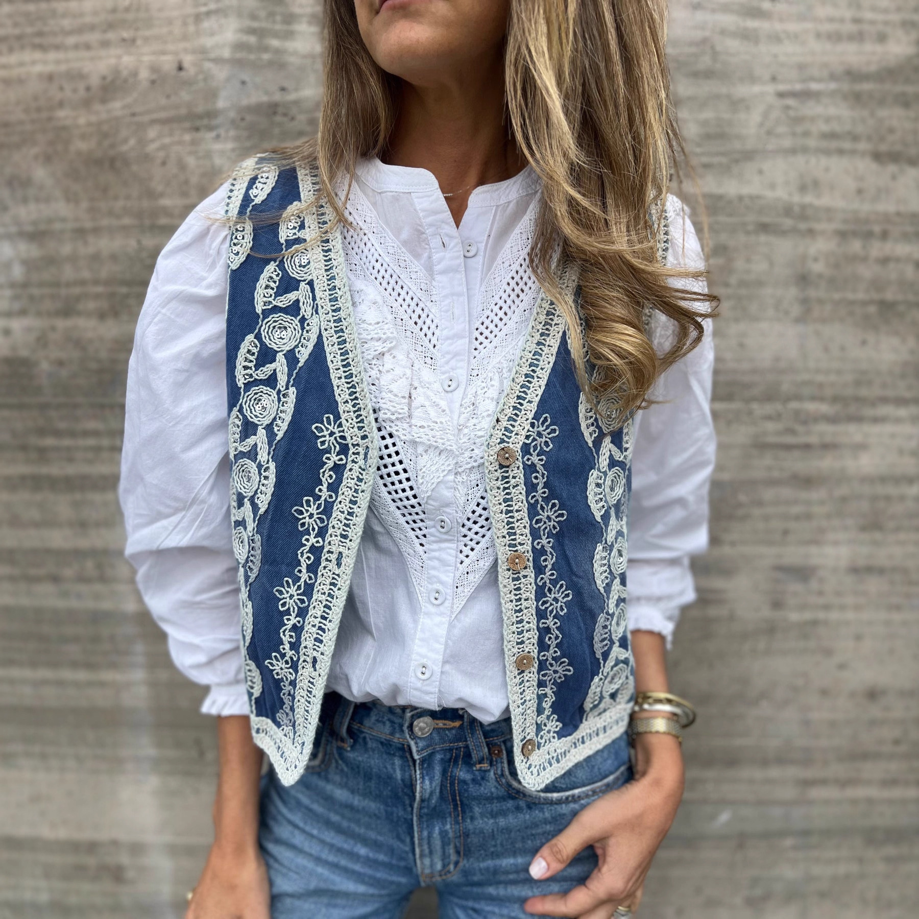 Embroidered Denim Vest Waistcoat Jacket Top
