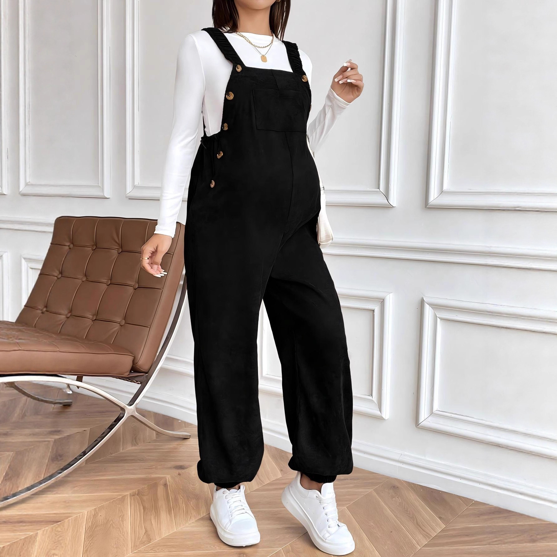 Adjustable Waist Maternity Overalls Warmth Retention Corduroy