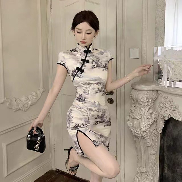 Chinese Vintage Cheongsam Waist Slimming Dress