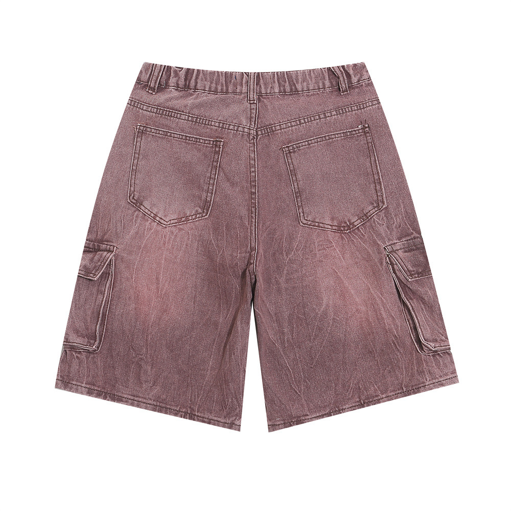 Distressed Washed Denim Cargo Pants Shorts For Men