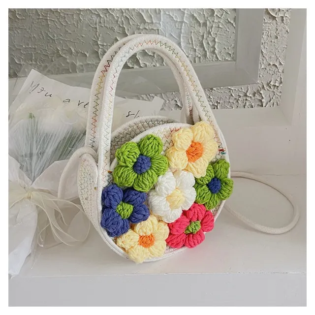 Summer New Cotton String Women's Woven Bag Flower Bag Fresh One shoulder Portable White - Shop at LoveMi