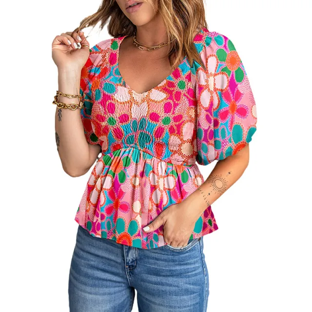 Women's Summer Pullover Puff Sleeve T shirt Pink - Shop at LoveMi