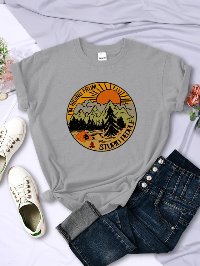 I'm Hiding From Stupid People Camping Scenery Women's Tops Hip hop Fashion Street Gray - Shop at LoveMi