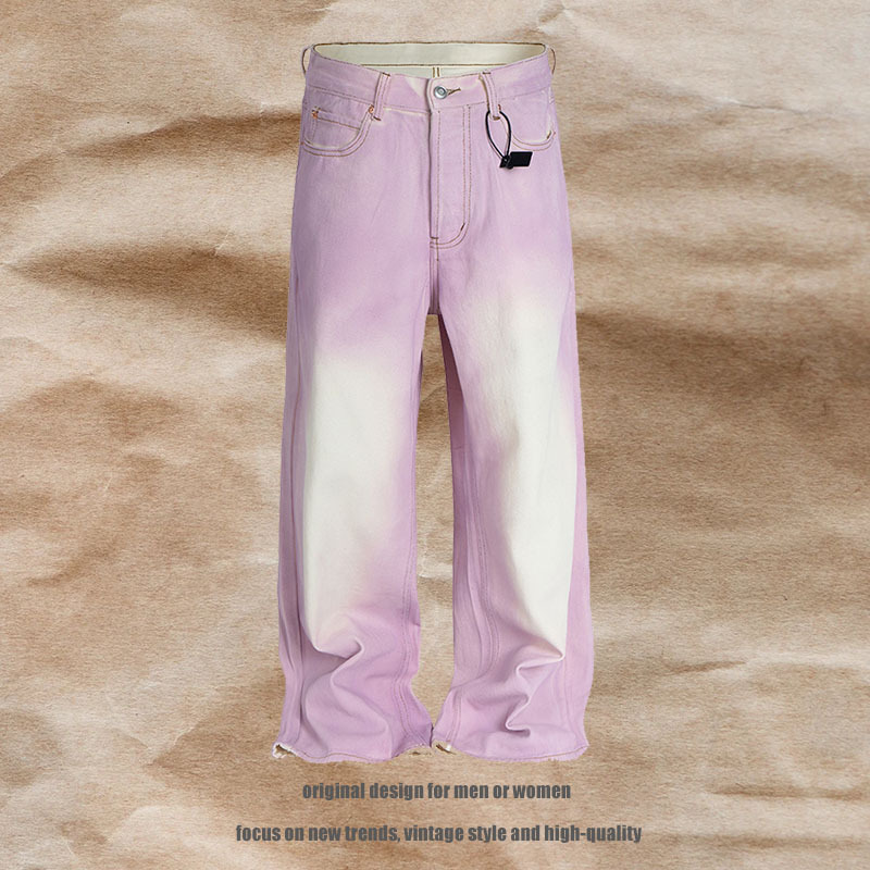 Straight-leg Trousers Polished White Distressed Unisex Style Casual Loose