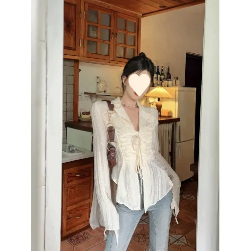 Niche Slimming Versatile Long Sleeves Shirt Irregular Top Picture Color M - Shop at LoveMi