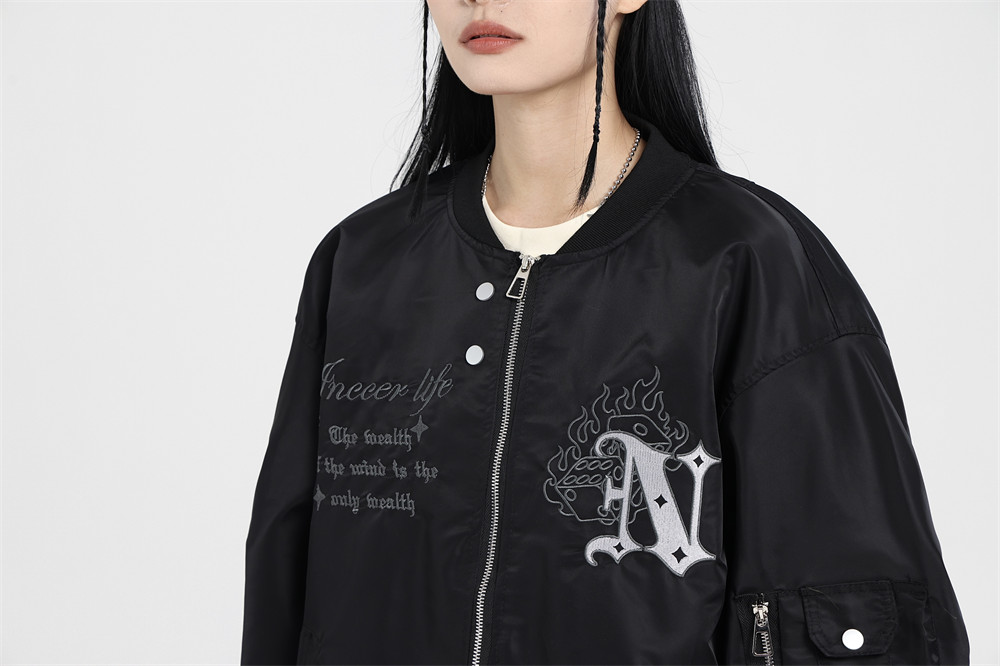High Street Design Flame Embroidery Letters Baseball Uniform Jacket