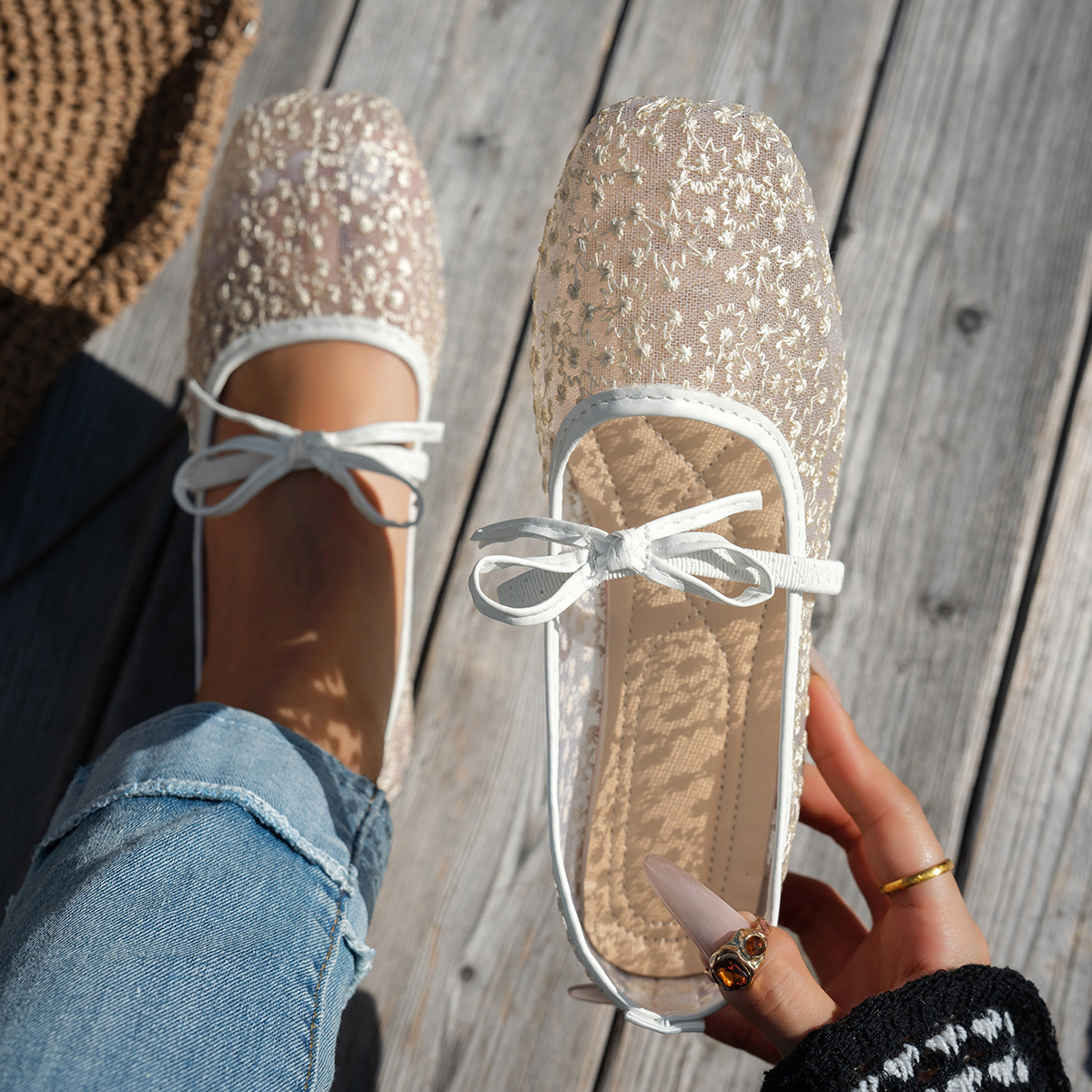 Womens Casual European And American-style Square-toe Flats