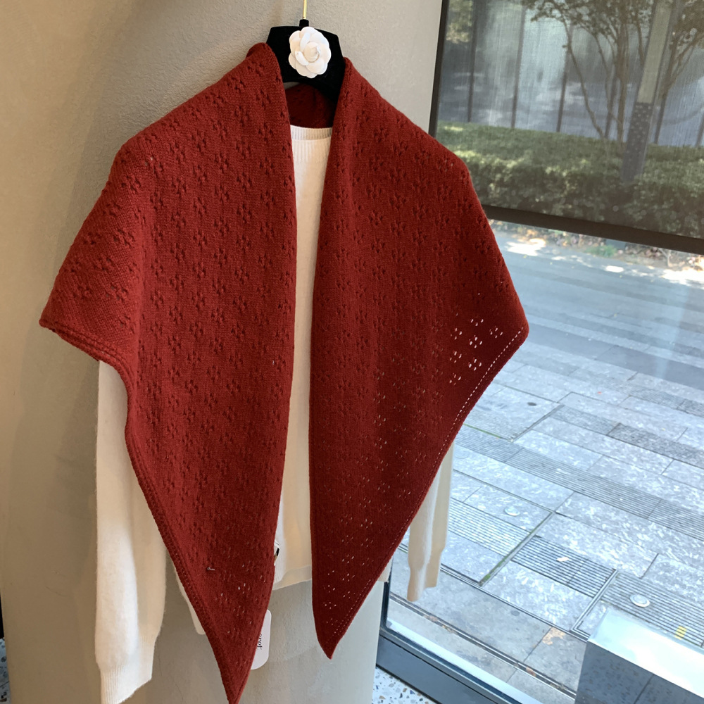 Wool Vintage Hollow Out Triangle Shawl - Women's Korean Style Autumn Winter Scarf Wrap Layering Accessory
