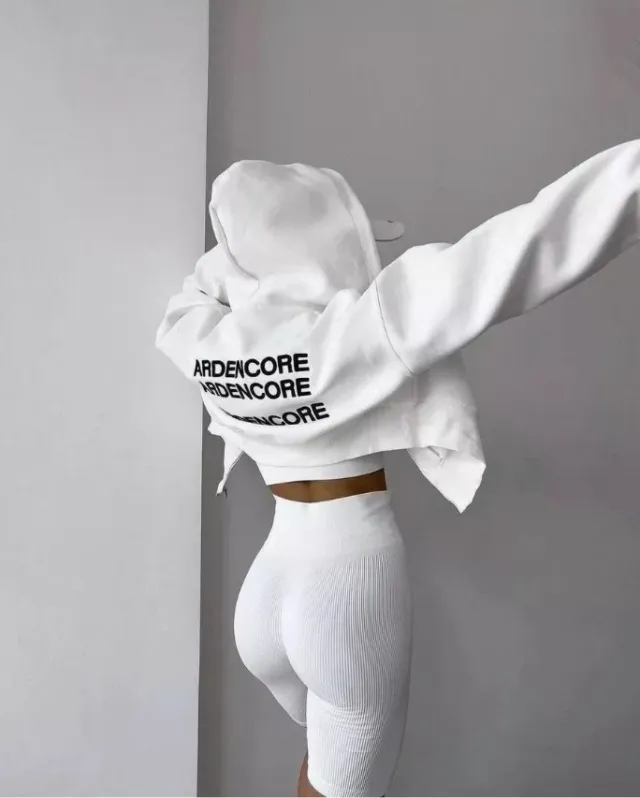 Harajuku Oversized Cropped Letter Print Zip up Hoodie White - Shop at LoveMi