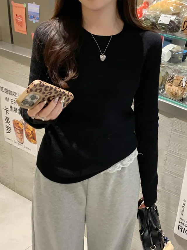 Round Neck Cashmere Sweater Women's Thick Retro Black - Shop at LoveMi