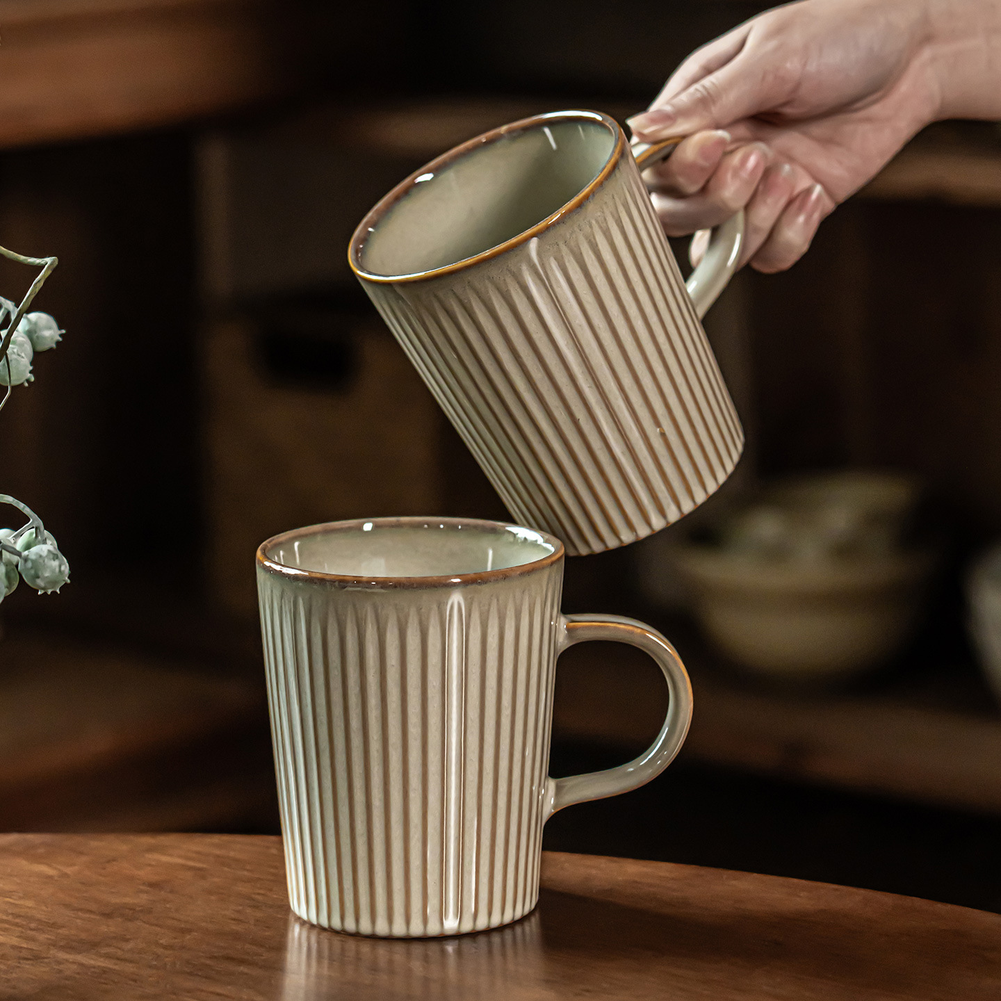 Retro Vertical-striped Ceramic Retro Cup