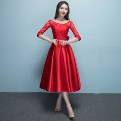 Western Style Summer Banquet Mid-length Elegant Party Blue Slim-looking Annual Party Evening Dress - Red - View 1