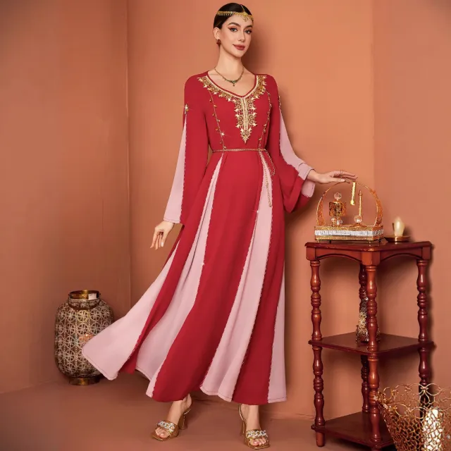 Labo Style Contrast Color ABAYA Formal Dress Red - Shop at LoveMi