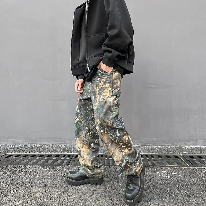 Tree Pattern Camouflage Jeans Men's Loose Straight Print