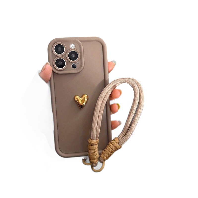 Silicone Phone Case With Lanyard Heart Design And Gold-plated Finish