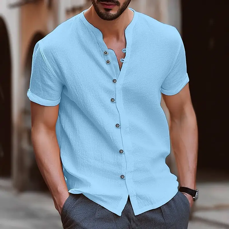 New Men's Retro Cotton Linen Casual Loose Short Sleeves Shirt