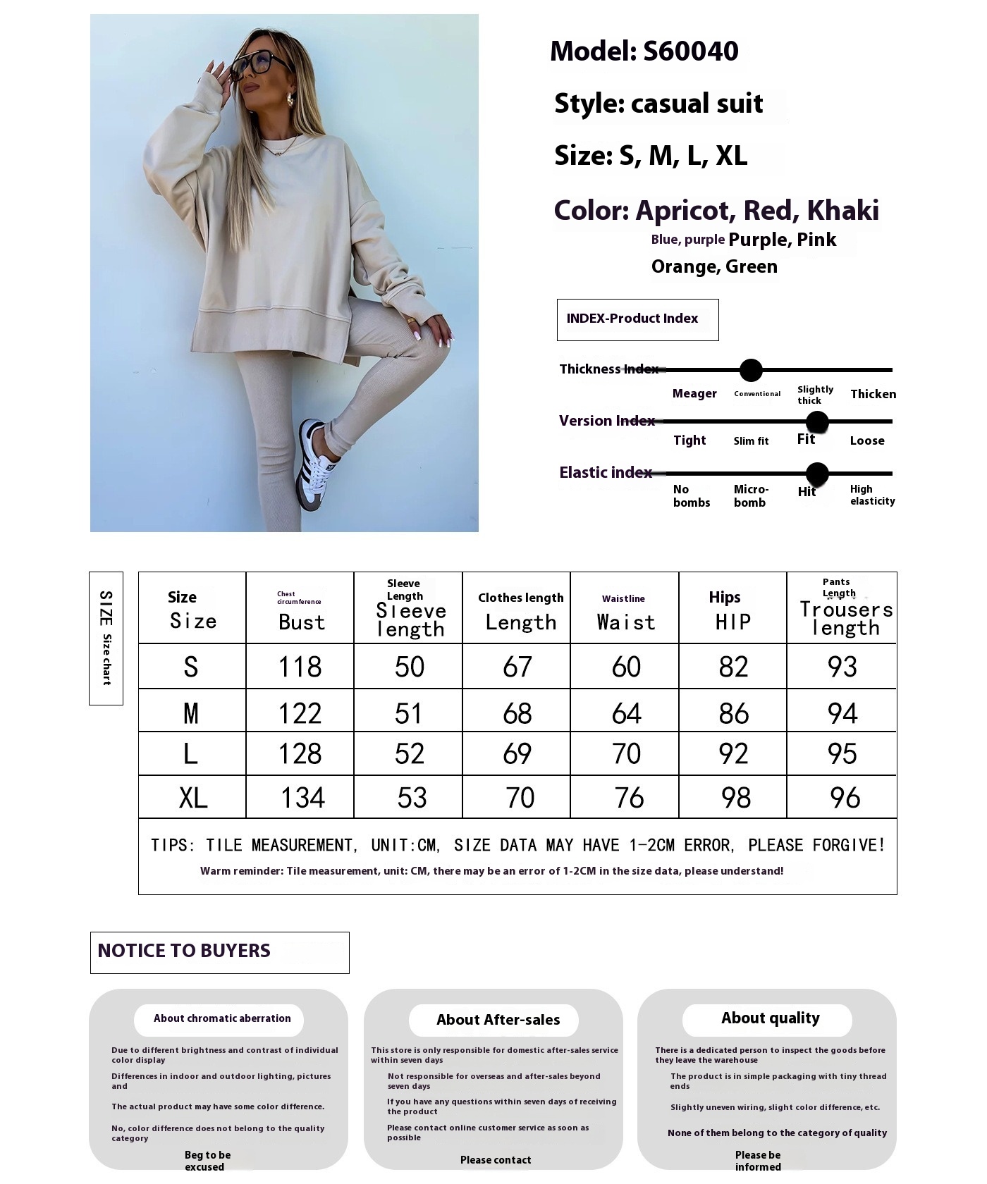 Casual Loose Sweater Suit with Tight Trousers. Product information: Color: apricot, red, khaki, pink, blue, purple, orange, green, black Sleeve type: regular sleeve Pants length: trousers Main fabric composition: Polyester (polyester fiber) Size: S,M,L,XL