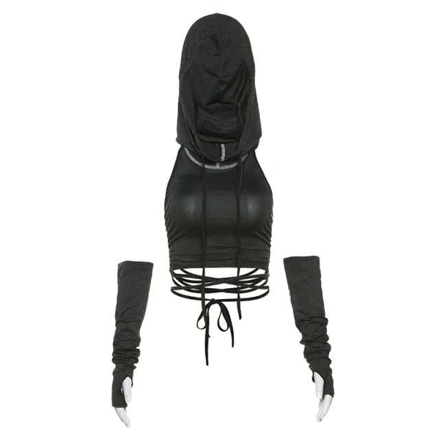 Women's Hooded Strap Backless Slim Fit Solid Color Versatile Top Gray - Shop at LoveMi