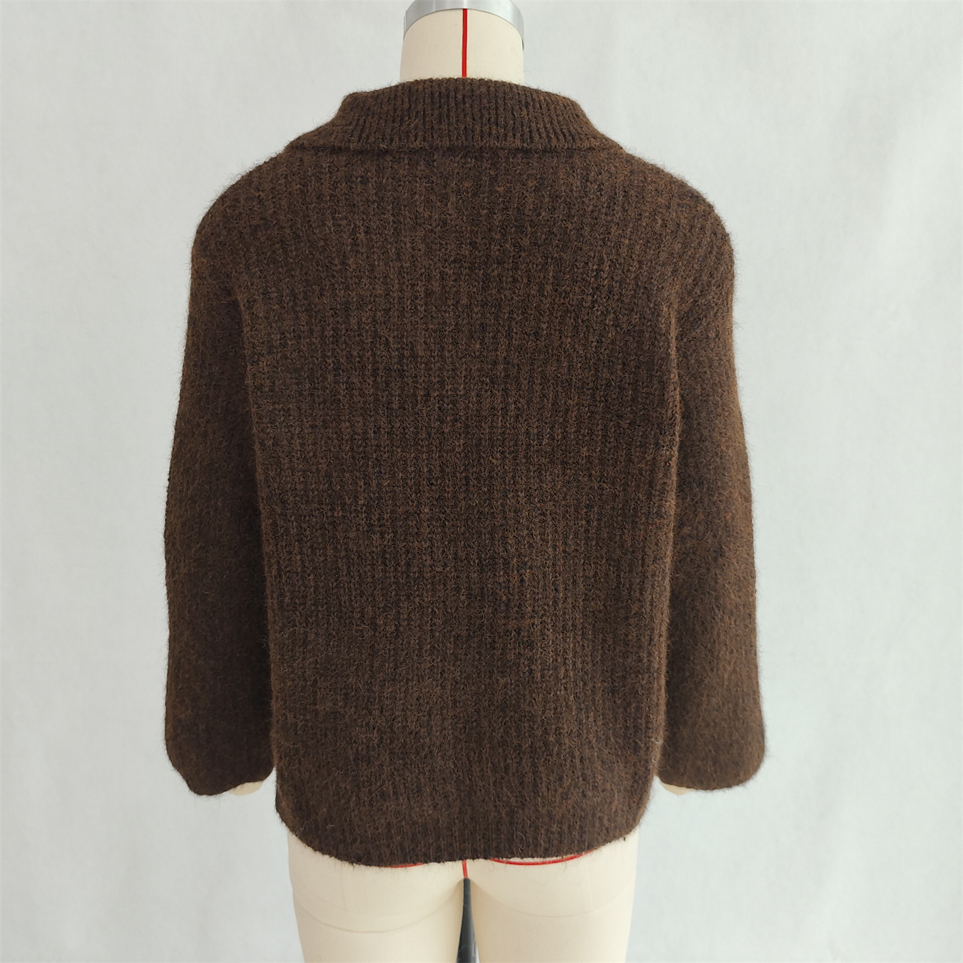 Simple Commute Lapel Tied Knitted Pullover Solid Color Loose Sweater