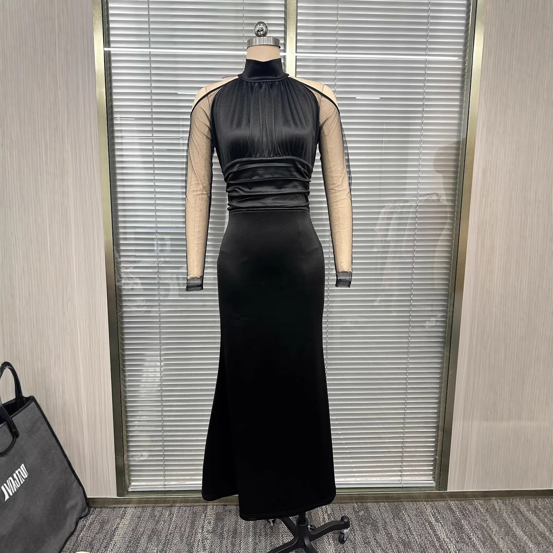 Black Lace Ruched Bodycon Sexy Dress