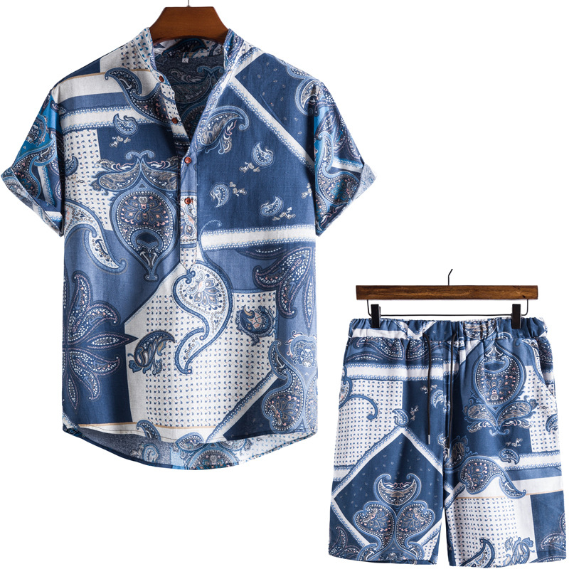 Title 18, Nieuwe heren linnen short sleeve shirt pak in C...